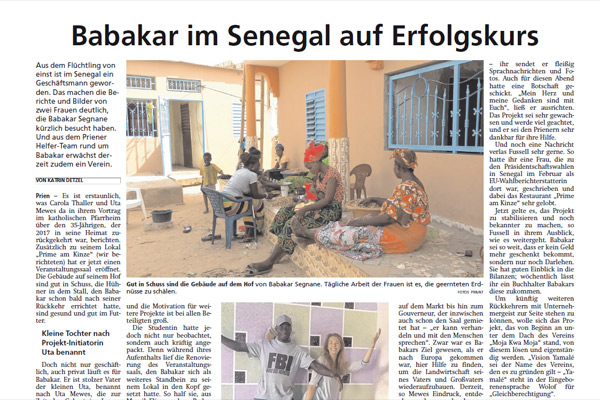 Oberbayerisches Volksblatt, 11.03.2019: Babakar im Senegal auf Erfolgskurs